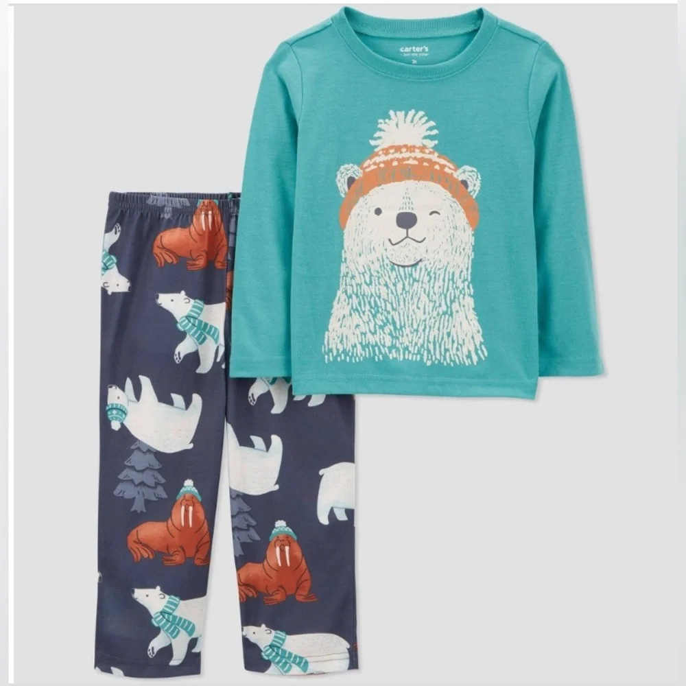 Carter's Blue Green Toddler Boys' 2pc Polar Bear Long Sleeve Pajama Set 12M NEW!